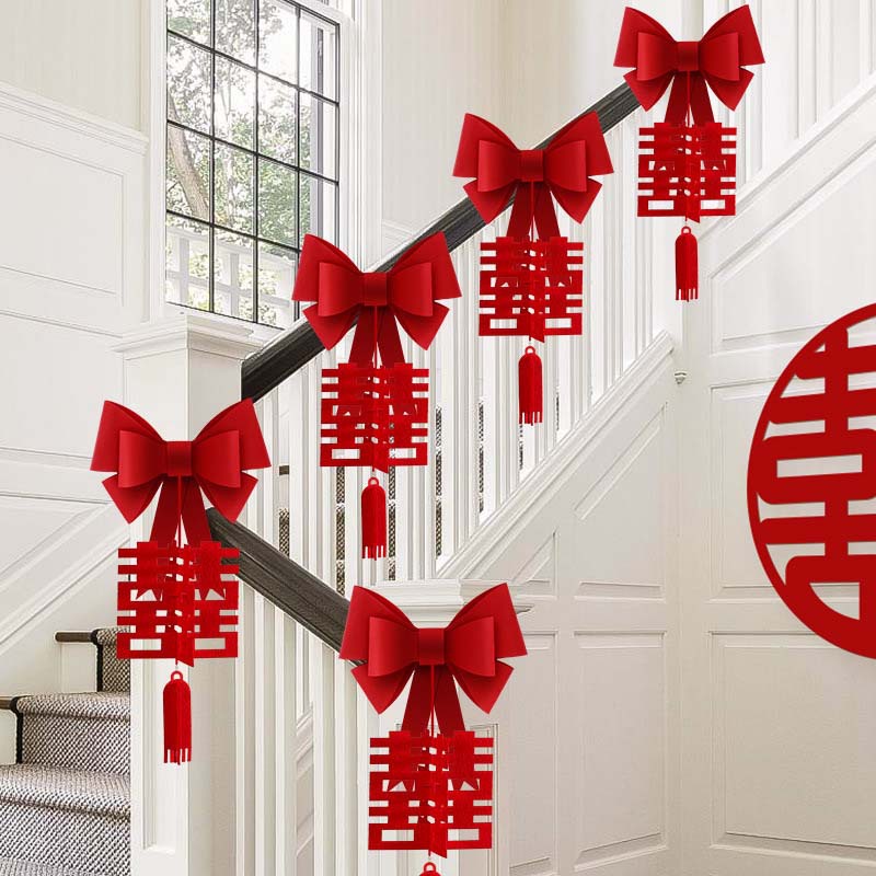 Wedding decoration stair handrail decoration suit woman's wedding room three-dimensional happy character flower ribbon hanging decoration in stock wholesale