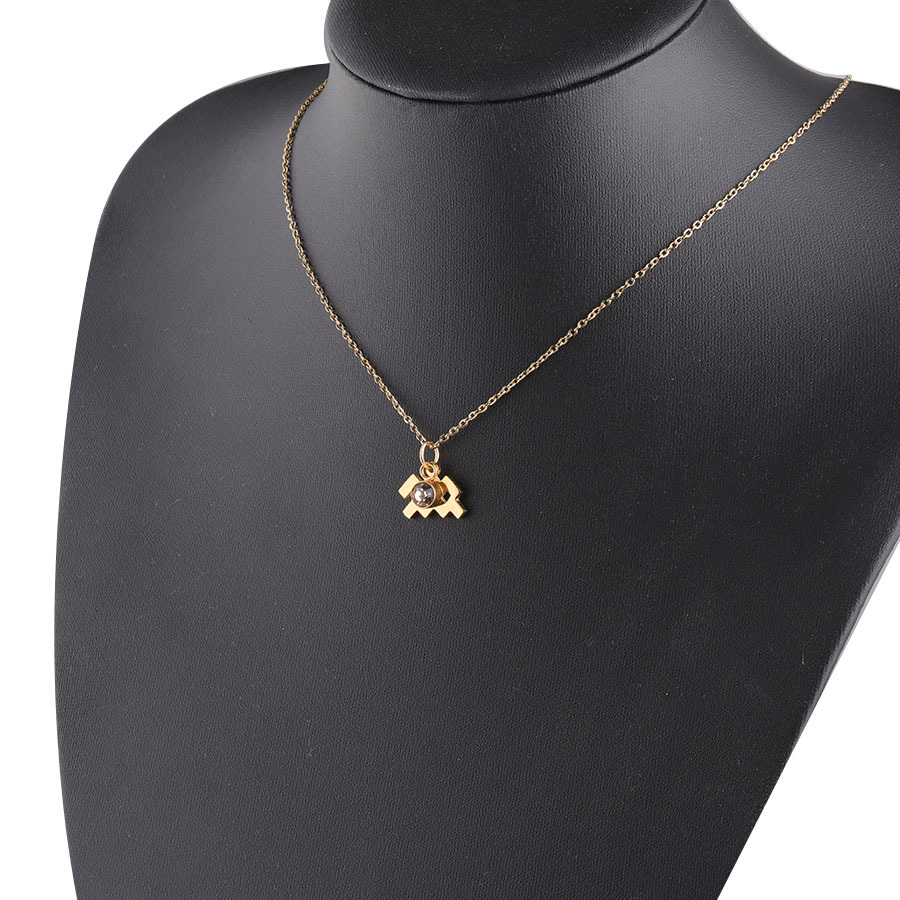 Picture of Golden Twelve Constellation Necklace Lucky Birthstone Birthstone Necklace European and American Constellation Necklace Stainless Steel Jewelry