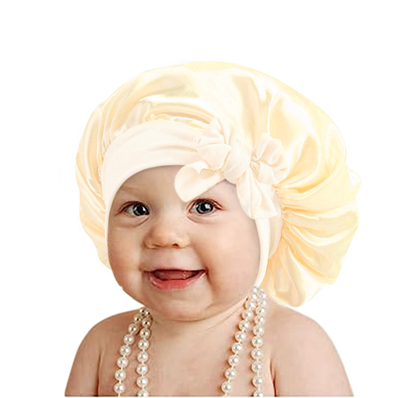 Picture of Children's milk silk ribbon headscarf hat baby satin nightcap knotted shower cap JDKB-21B