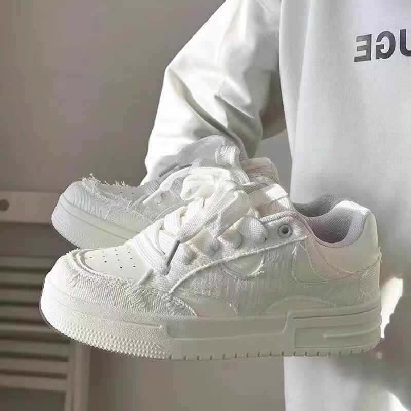 Thick-Soled White Shoes for Women, Versatile Student Ins Trbottomy Casual Sneakers for Women, 2025 Spring & Fall New Bread Shoes
