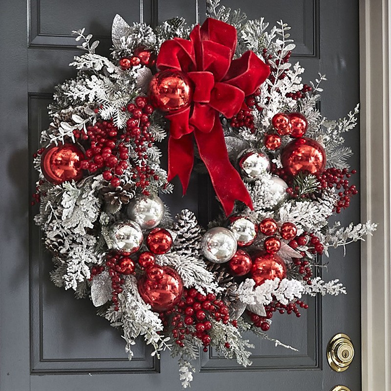 2024 Christmas new Christmas flocking wreath door hanging curtain Christmas decorations Christmas wreath rattan decoration