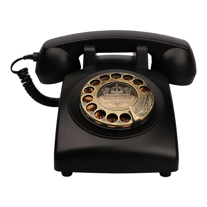 Picture of American Antique Telephone Rotating Classic Retro Machine Metal Mechanical Copper Ringtone Fixed Corded Telephone
