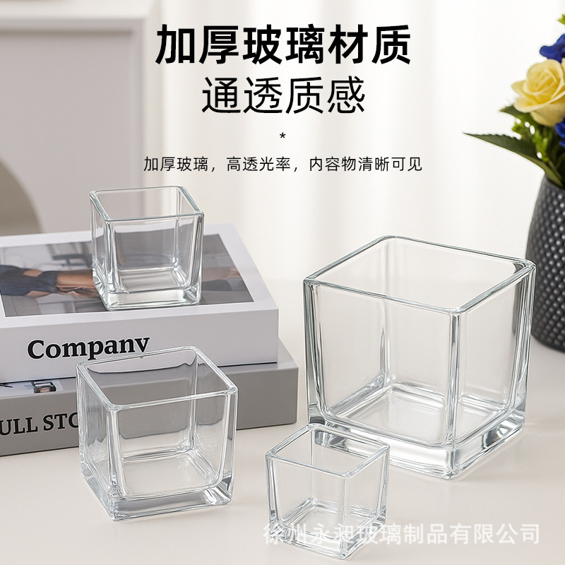Picture of Wholesale glass aromatherapy candle cup square square cylinder transparent candle holder ornaments flower arrangement hydroponic vase large small size fish tank