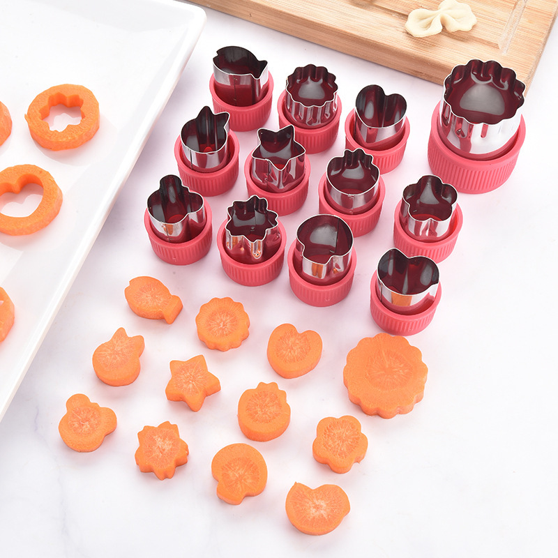 PP Hand Guard Stainless Steel Cookie Cut 12 Piece Set Kitchen Cut Flower Modeling Tool Lunch Decorative Melon Vegetable Flower Cutter