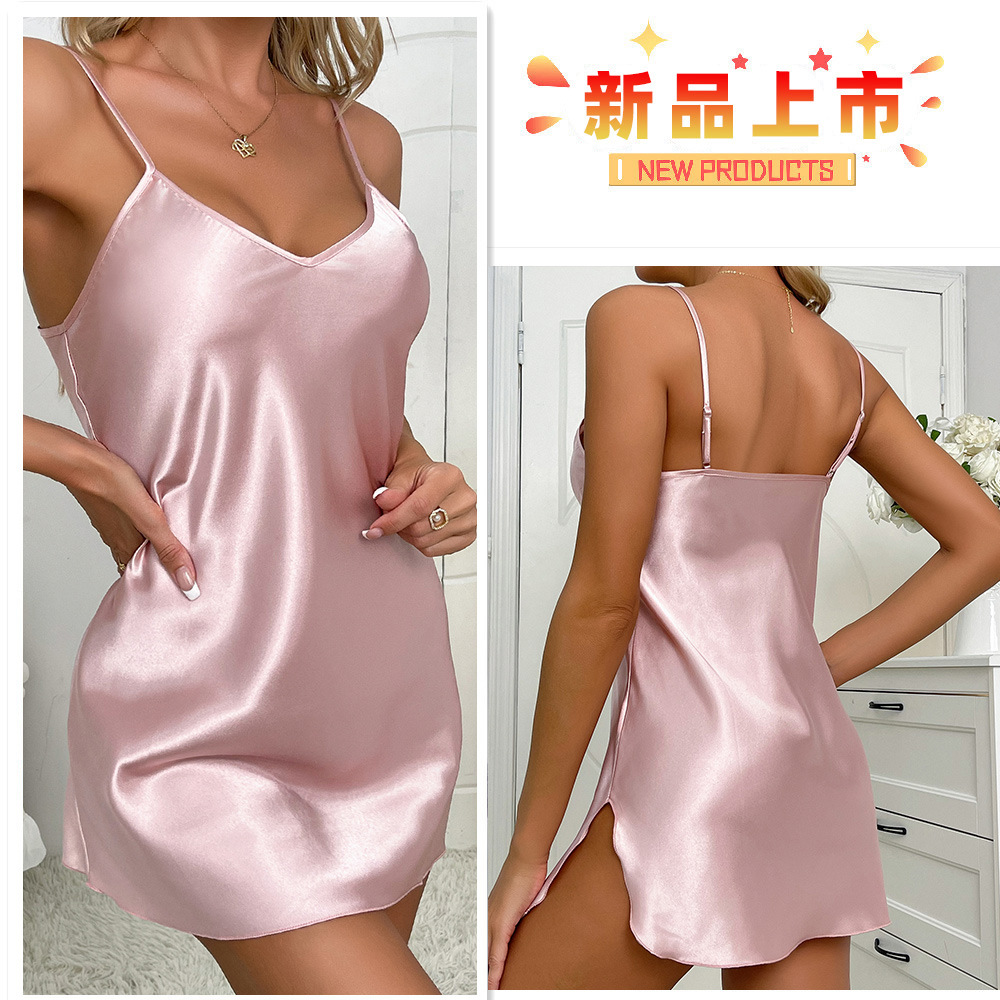 Sexy Women's Camisole Nightdress for Summer, Thin Silk Camisole Nightgown, Short Solid Color Loungewear