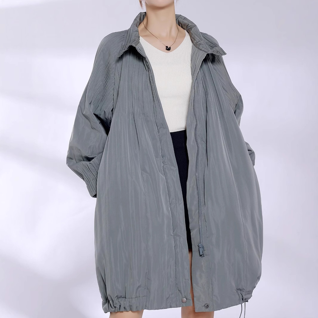 Autumn and Winter New Windproof Pleated Jacket Miyake High-level Style for commuter Loose plus size Zipper Cotton-padded Coat Coat Coat