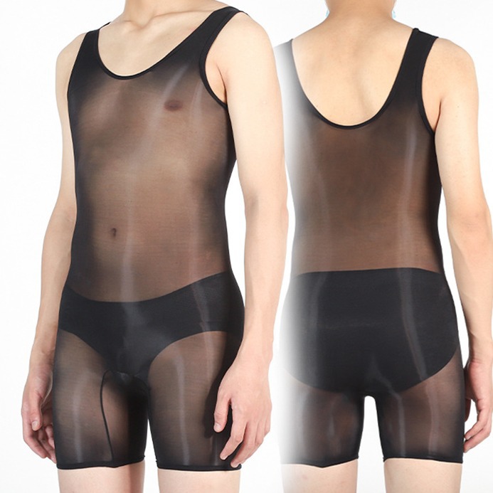 Oil Bright Men's Sexy Underwear Flat Corner jumpsuit Sexy plus size Tight Naked High Elastic Pantyhose
