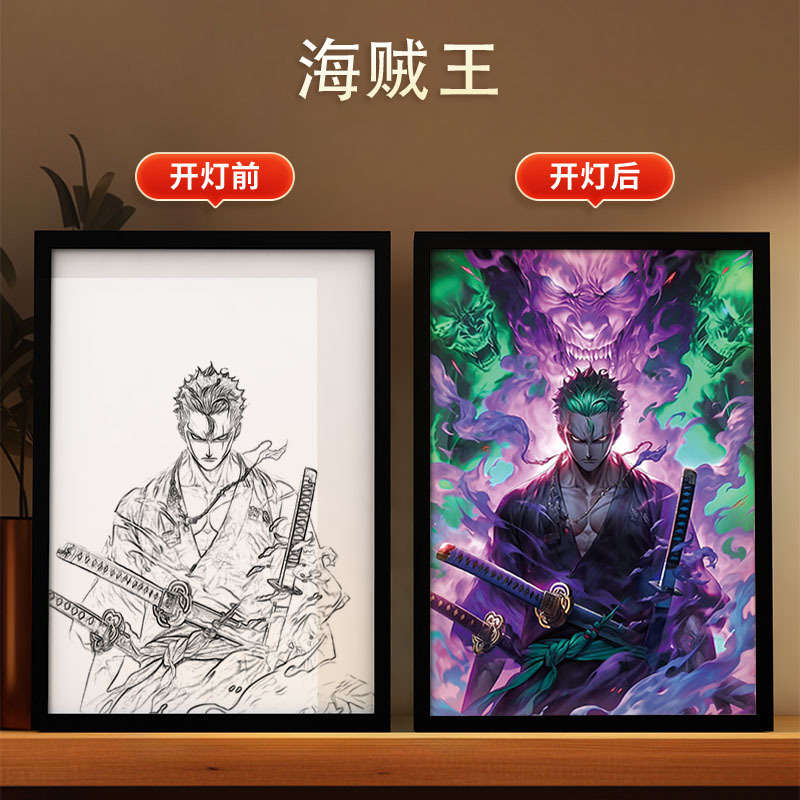 Picture of Carefully Selected One Piece - Luffy Light Painting Zoro Atmosphere Luminous Decorative Painting DIY Animation Creative Desktop Table