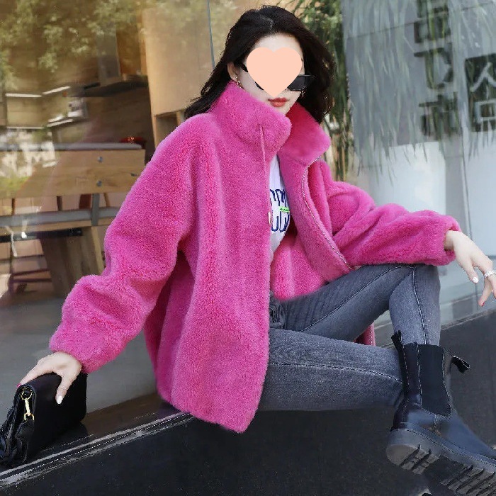 Picture of Women's Fashionable Coat Ins Winter fleece-lined Thickened Double-sided Fleece Vertical Collar Warm Sweater Women's Cardigan Zipper Fleece
