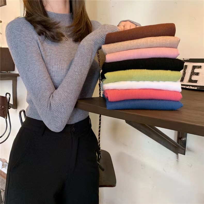 Bottoming Shirt Women's Autumn Wear 2023 New Half Turtleneck Sweater Knitted Shirt Tight Long Sleeve Spring Top