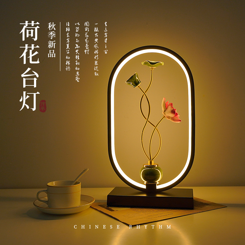 New Chinese Style Table Lamp Advanced Atmosphere Bedroom Bedside Lamp Zen Tea Table Creative Nightlight Homestay Lotus Ornaments