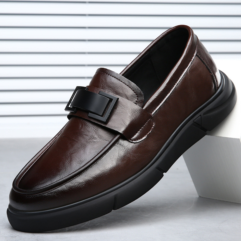 Spring and Summer Men's Shoes New Business Casual Comfortable All-match Foot Set Dress Men's Breathable Slip-on Hollow Leather Shoes