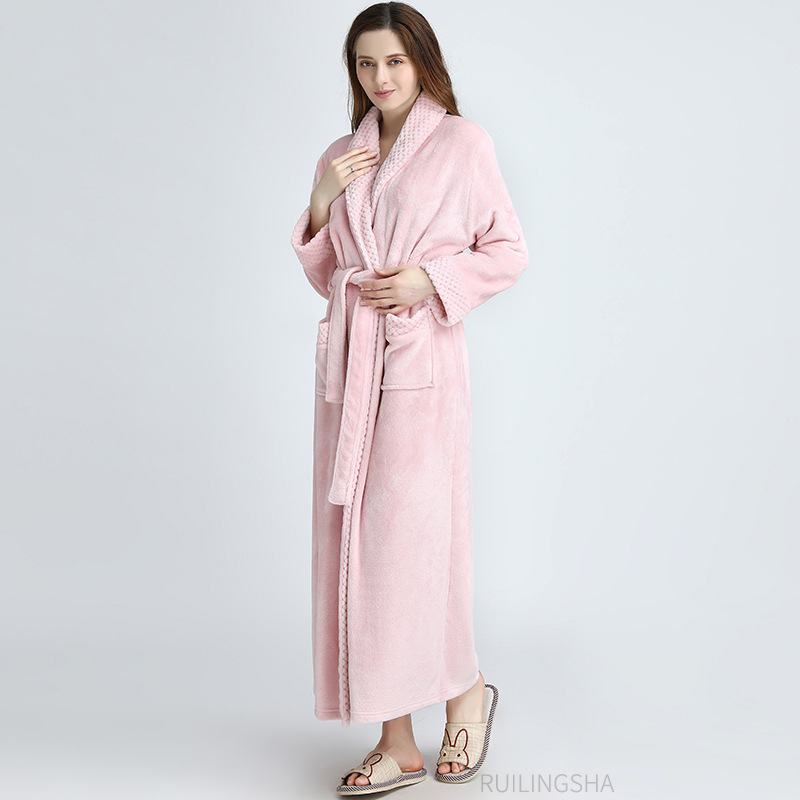 Picture of Couple Autumn and Winter Thickeneded Warm Flannel Nightgown Women's Long Men's Large Size Coral Velvet Bathrobe Zipper Pajama Dress