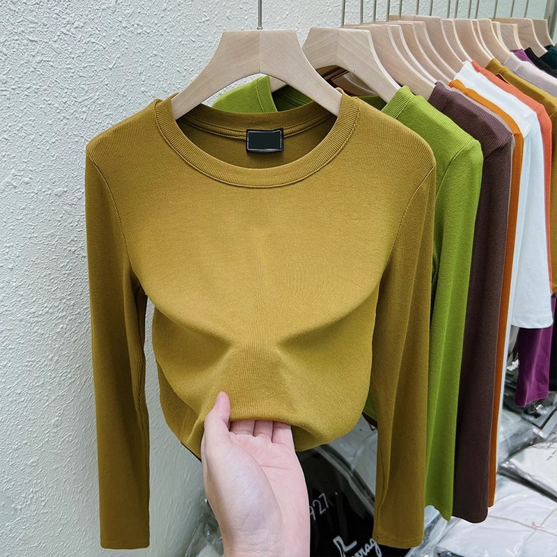 T-Shirt Top with Spring & Fall Women's Long-Sleeved Threaded Black Western Style 2025 Bottoming Shirt New Style