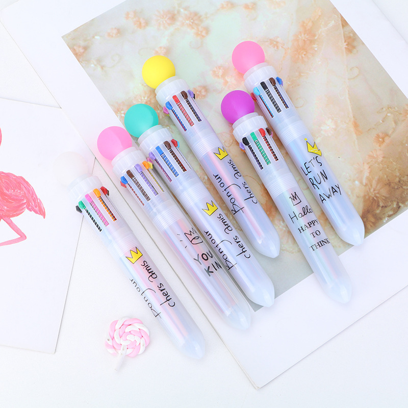 Creative stationery cartoon cute ten-color color ballpoint pen small fresh students Press multi-color hand account pen wholesale