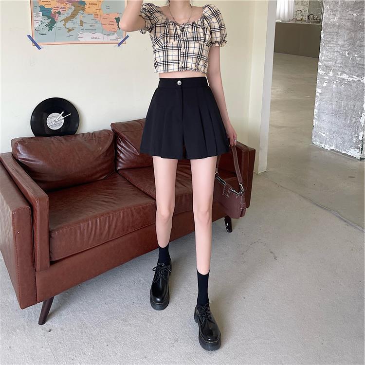 Picture of Fashionable high waist slimming black wide leg pants for women 2024 Summer new elegant irregular suit shorts