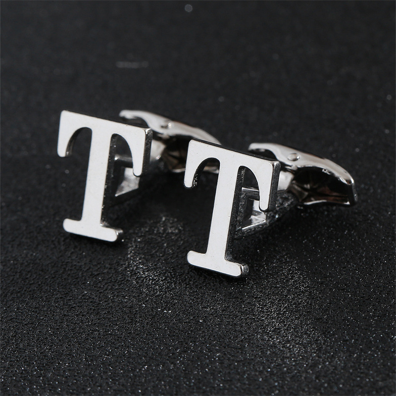Picture of Cross-Border Specially Designed for Silver 26 English Letters Glossy Men's Cufflinks Manufacturer Wholesale Personalized French Shirt Cufflinks