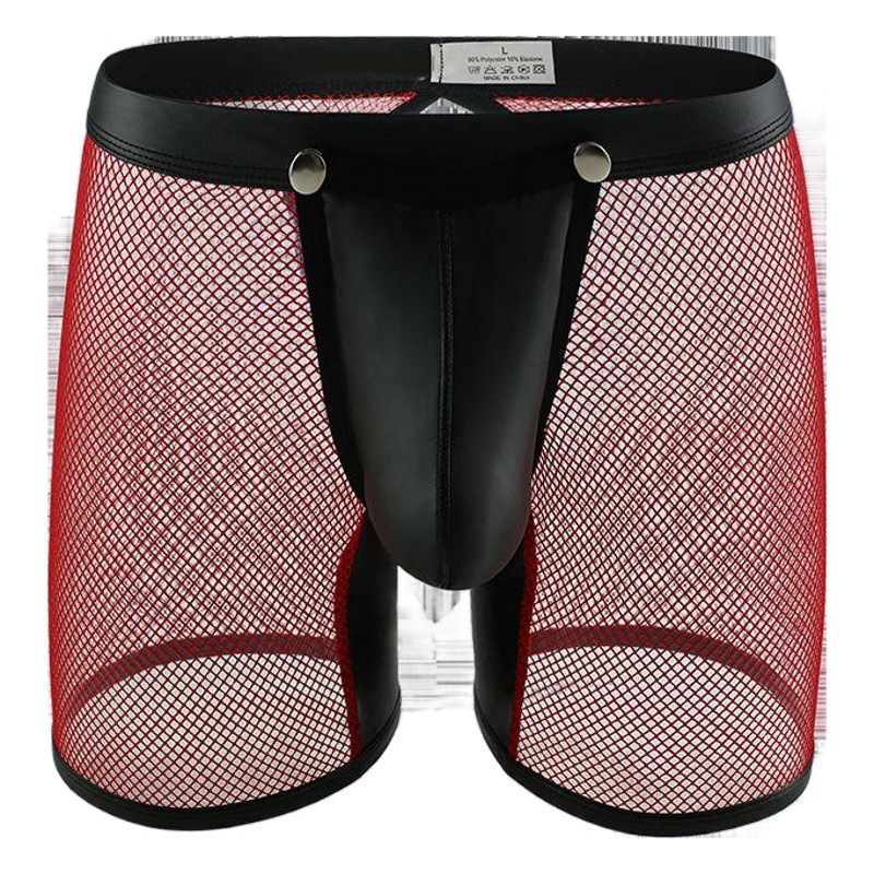 Men's Mesh Underwear Boxer Sexy Hollow Low Waist Youth Open Breathable
