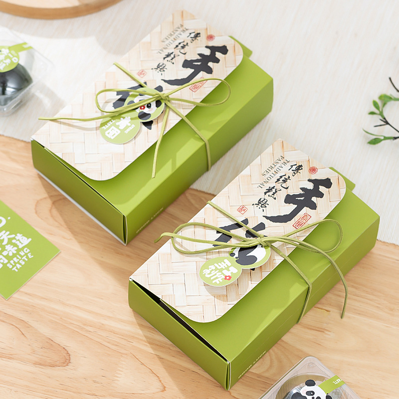 New Spring Qingtuan Pastry Gift Mung Bean Cake Packaging Box Satchel Retro Two-Box Handmade Drawer Box