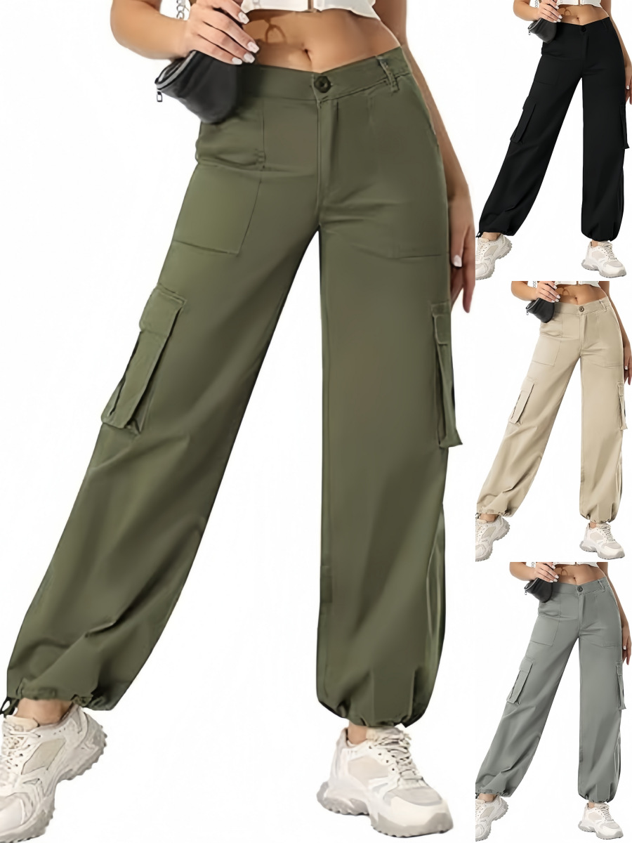 Cross-border Amazon Workwear Women's Loose High Waist Casual Pants Street Wide Leg Stretch Hiking Pants 6 Pockets