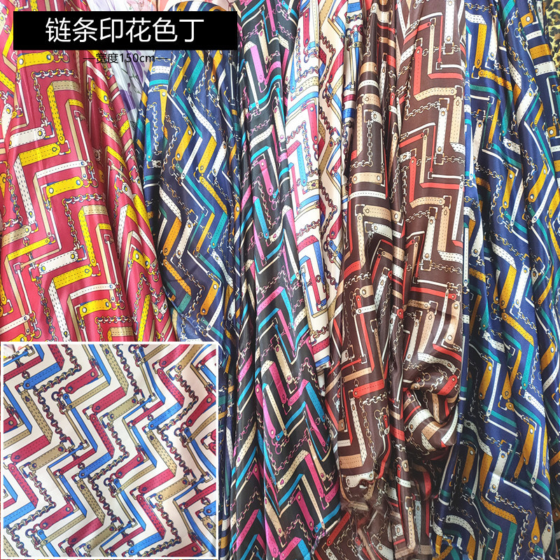 in stock Chain Printed Color Fabric Headwear Silk Scarf Ribbon Silk Imitation Cheongsam Clothing Lining Fabric