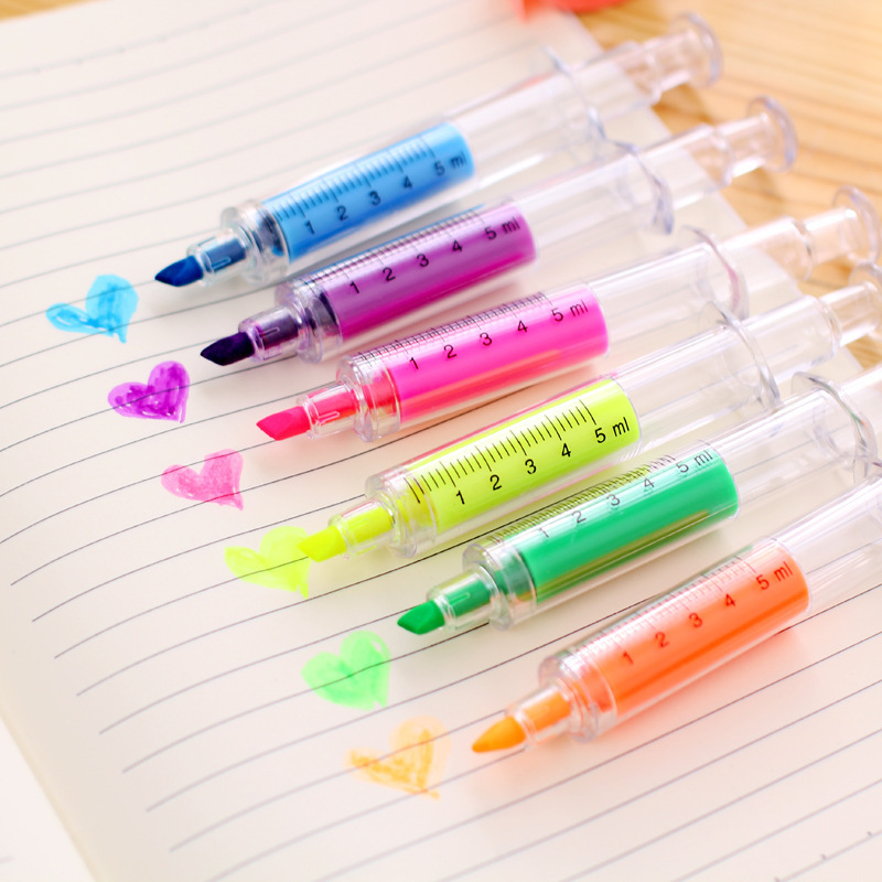CS006 syringe highlighter wholesale needle tube highlighter manufacturer Korean cute creative highlighter label