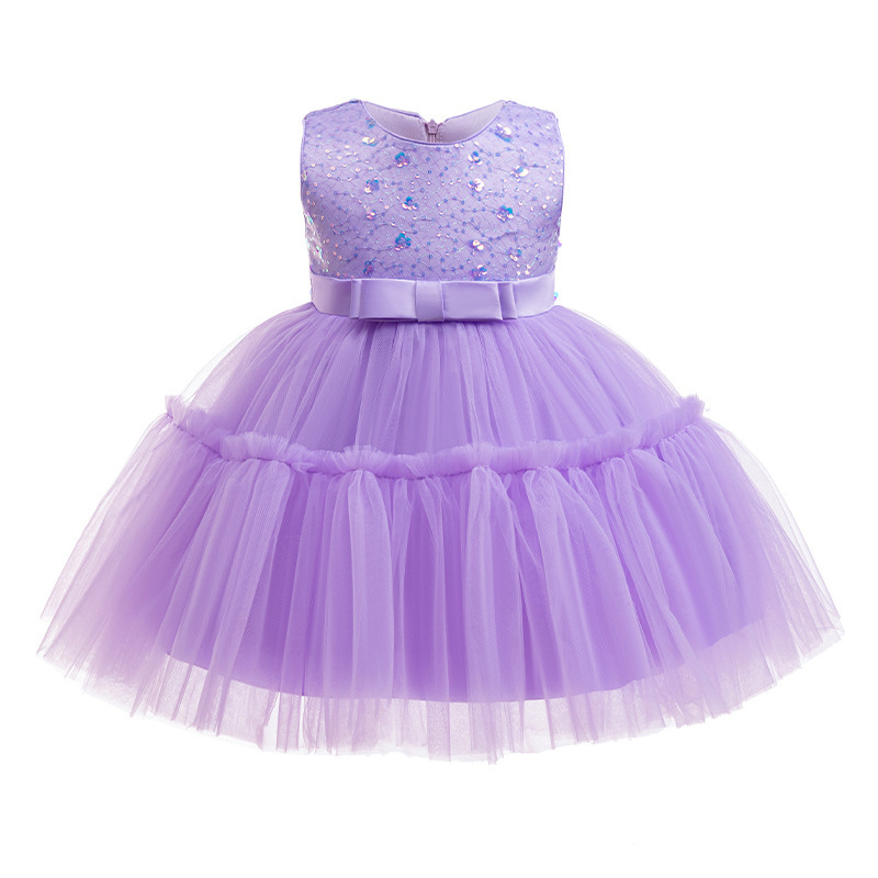 Children's new solid color sequins puffy princess wedding dress birthday dinner performance dress festival dress wholesale