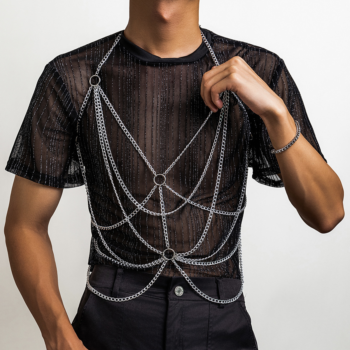 European and American cross-border jewelry men's multi-layer ring stitching multi-layer special dense body chain personality niche extremely complex waist chain