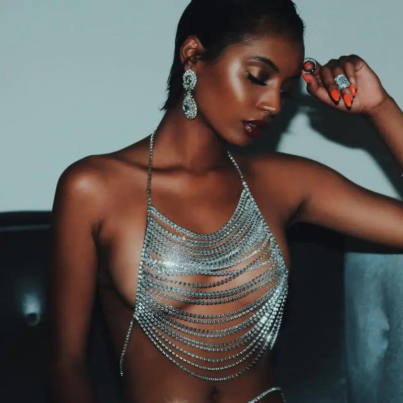 Cross-border hot selling sexy exaggerated full diamond body chain European and American women's nightclub rhinestone top chest chain body chain