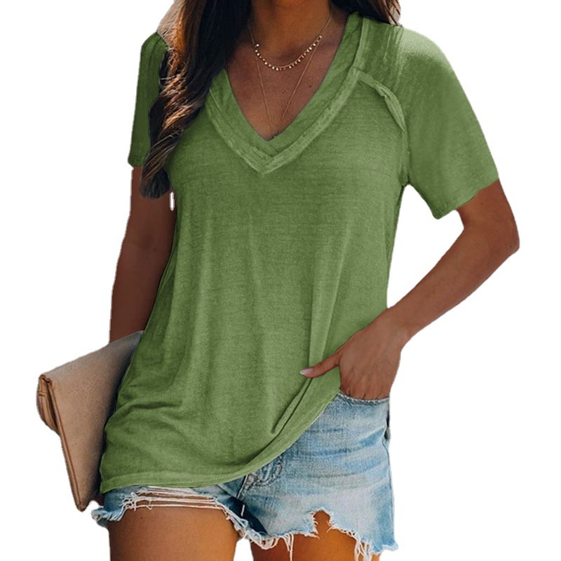 Foreign trade women's clothing summer Amazon European and American loose plus size Top double V-neck short sleeve women's T-shirt YY0013