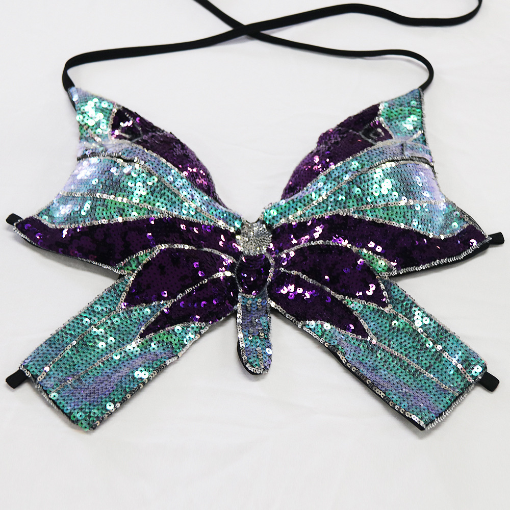 Picture of European and American Sling Sequins Dance Clothes Belly Dance Sequins Butterfly Bra Performance Clothes Festival Performance Clothes Strap Top