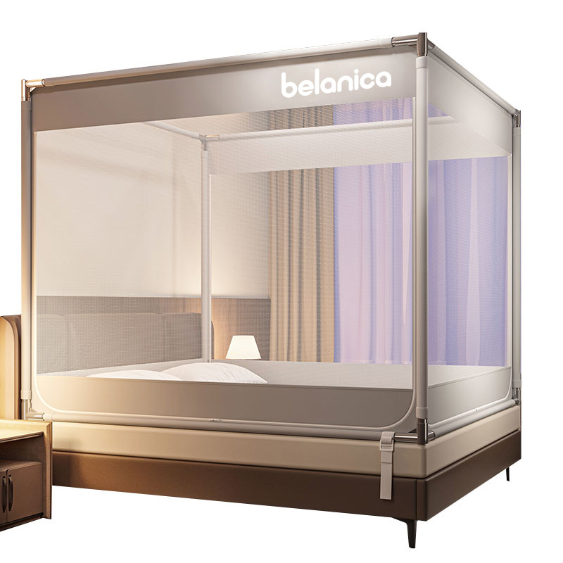Picture of Class a Anti-Fall Mosquito Net for Bed 1.5m Bed 8 Home Bedroom Installation-Free Yurt Kidsren and Infants Anti-Fall Bed Full Bottom