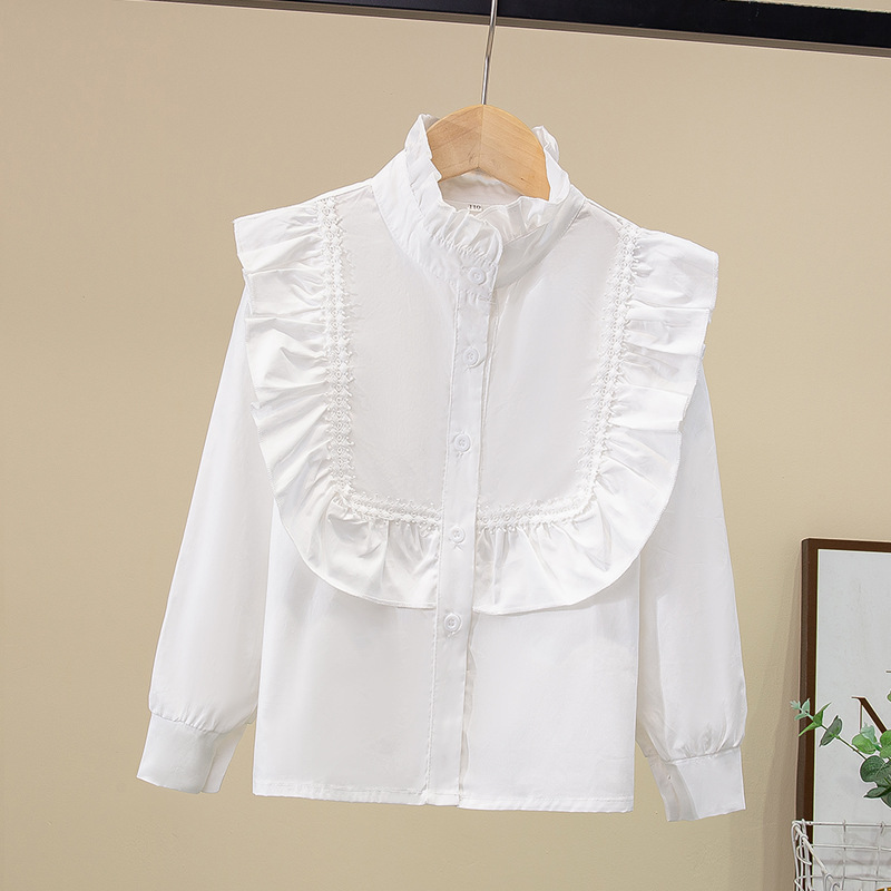 Picture of Children's Shirt White Long Sleeve Spring and Autumn Class Clothing Performance Clothing Lace Girl Student Clothing 2024 New Style Girl's Spring and Autumn