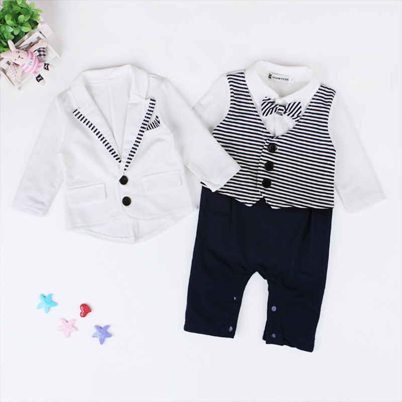 Picture of Foreign Trade New Children's Clothing European and American Style Boys' Gentleman's Bow Tie Stripesd Long-Sleeved One-Piece Harem + Jacket