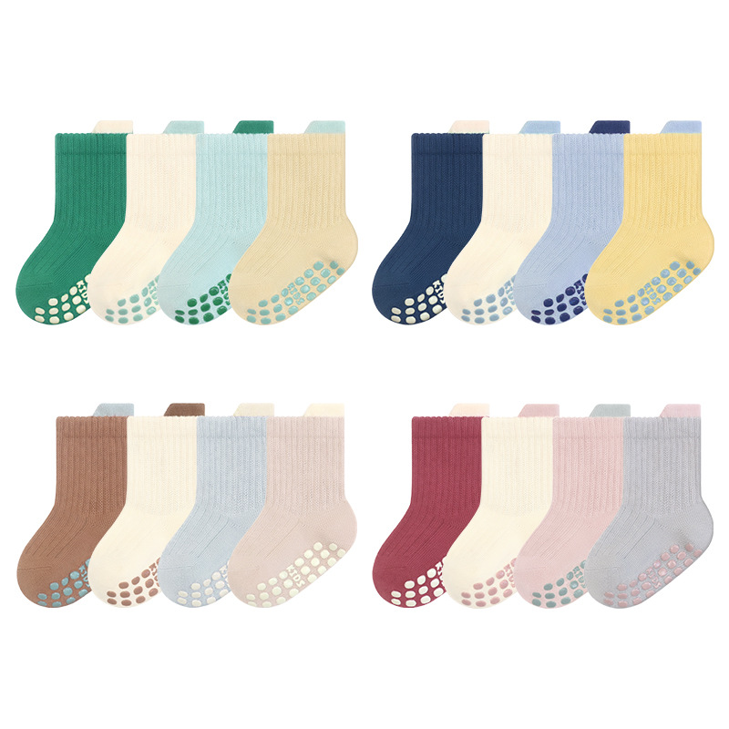 Picture of 24 autumn and winter double needle large area dispensing baby baby floor socks four pairs of solid color trampoline socks