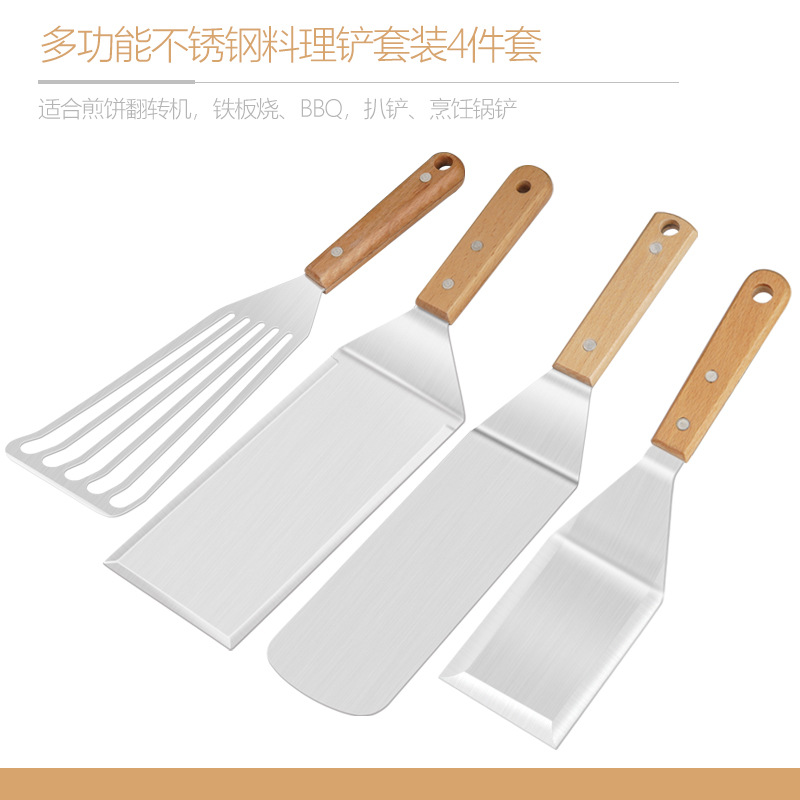 Picture of Cross border barbecue tool set outdoor stainless steel Beech barbecue shovel teppanyaki shovel combination BBQ baking tool
