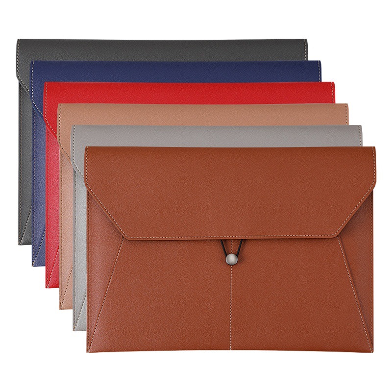A4 Business Leather File Bag Large Capacity Waterproof Storage Information Bag Elastic Rope Buckle Office Information File Bag