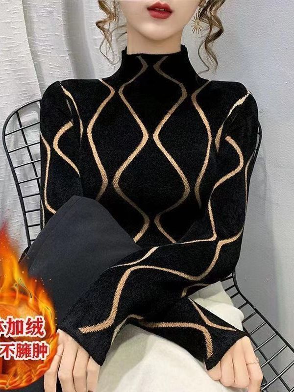 Picture of 2023 new Korean style autumn and winter thickened half turtleneck top Western style inner and outer wear fleece-lined bottoming shirt T-shirt for women