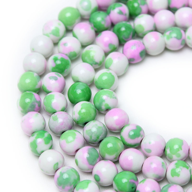 Picture of Pink Blue White rain colored stone round beads wholesale diy handmade beaded jewelry accessories woven material loose beads wholesale
