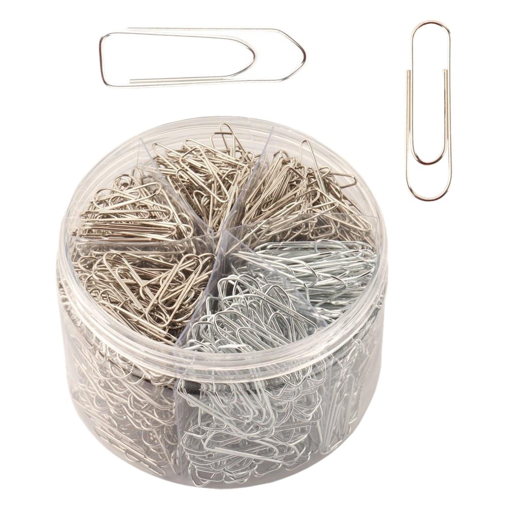 Cross-Border Hot-Selling Plastic-Coated Color Paper Clips Multi-Specification Mixed Metal Silver Paper Clips Set Combination Stationery