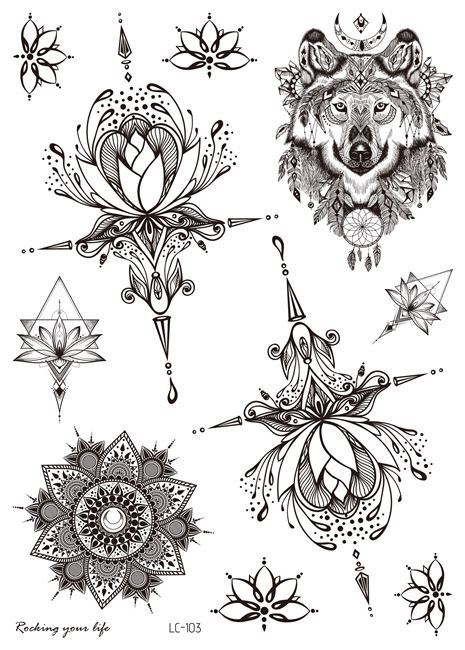 Picture of Cross-border Black Tattoo Sticker Retro Hand Pattern Tattoo Sticker Mandala Flower Collarbone Temporary Tattoo Sticker