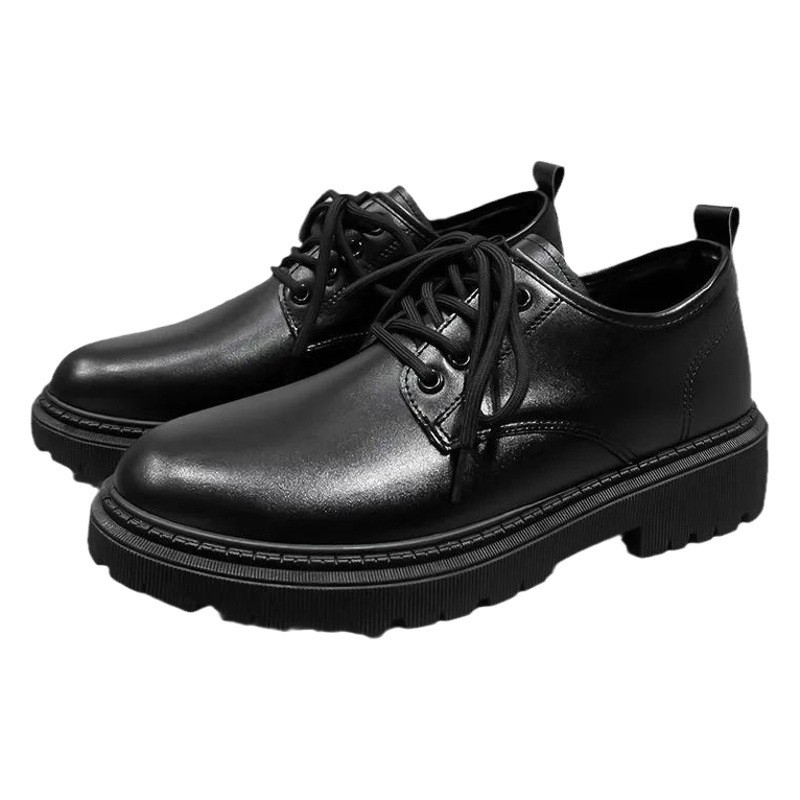 Business Small Leather Shoes, Men's Casual Shoes, British Style Work Shoes, Thick Soles, Trendy Versatile Lace-Up Student Shoes, Work Shoes