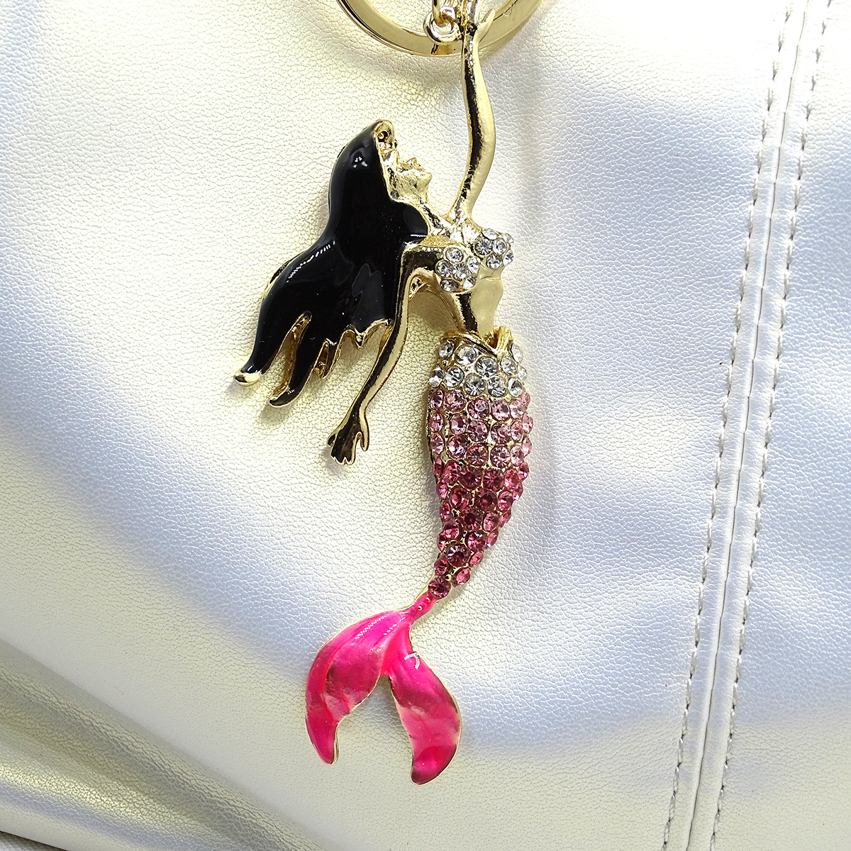Picture of Creative Jewelry Stereo Diamond Enamel Mermaid Keychain Car Hanging Women's Bag Accessories Metal Key Ring