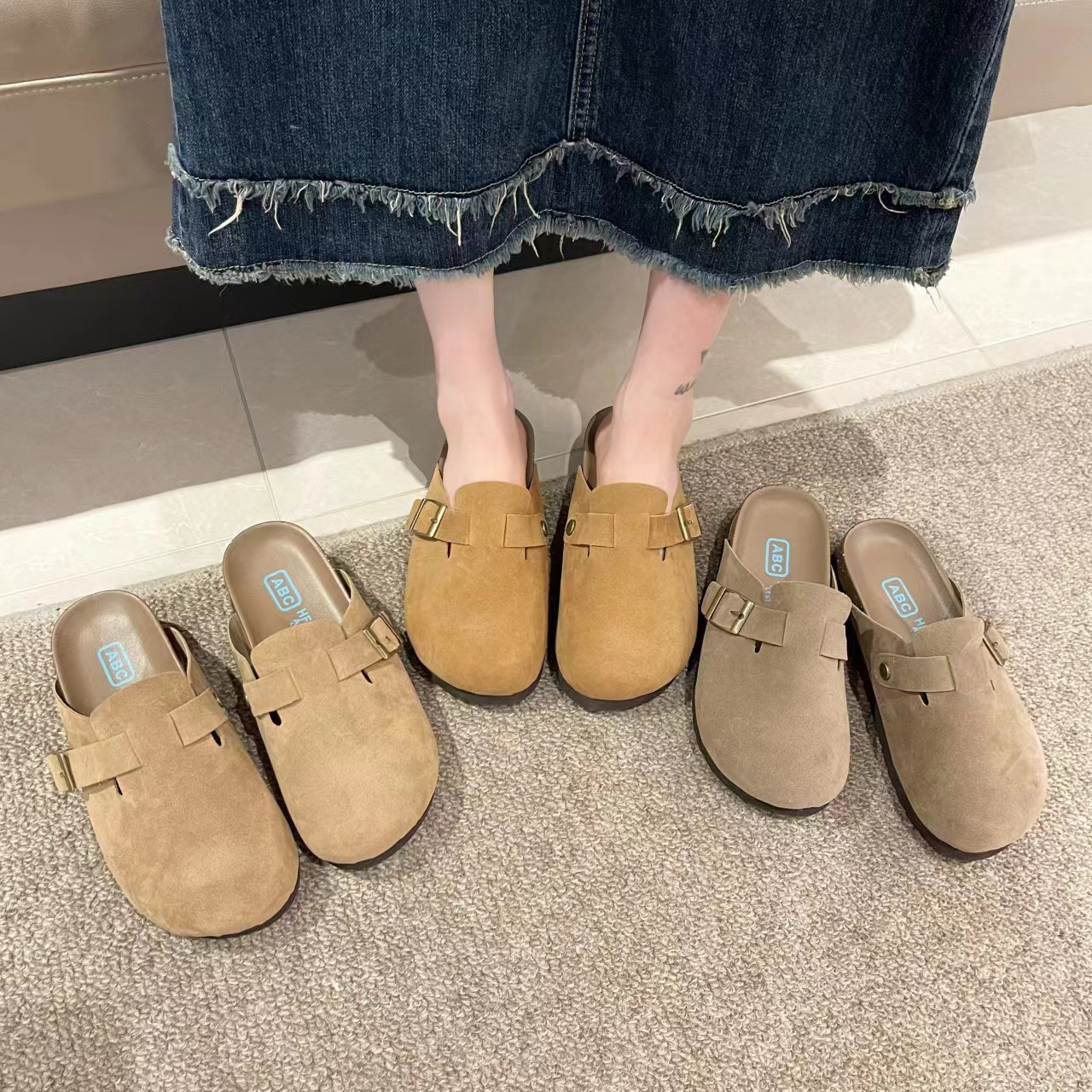 British Burken Shoes Women's 2024 New Spring and Autumn Thick-soled Burken Half Slippers Wear a Slip-on Lazy Shoes