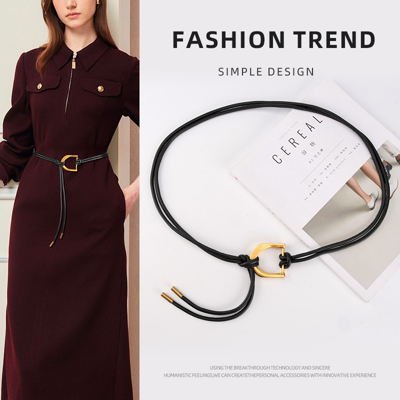 European and American Art D-Ring Leather Rope Pu Waist Chain Women's Temperament Knotted Non-porous Belt Skirt Waist Rope Women's Cross-border