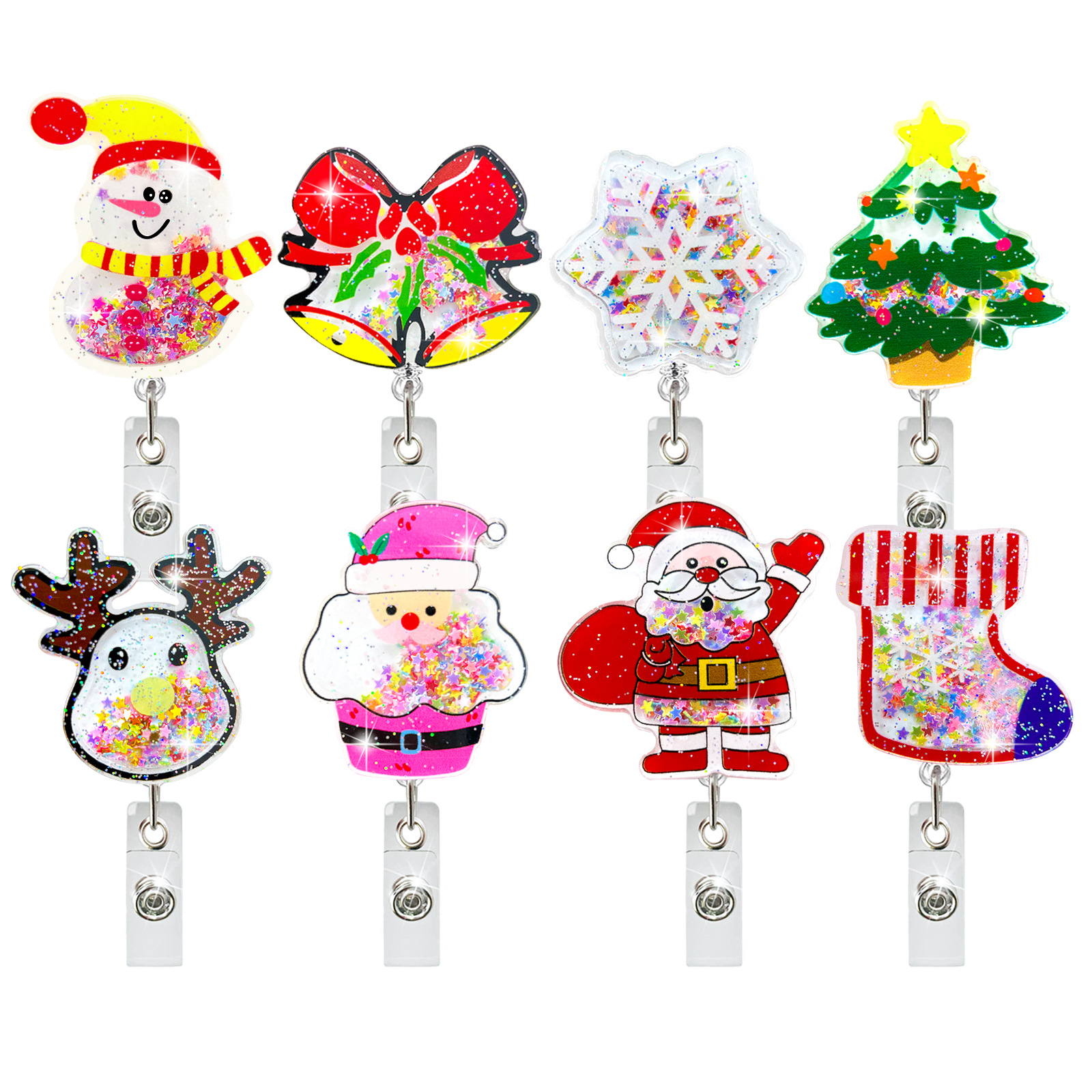 Christmas acrylic quicksand snowman Christmas tree socks elk Bell telescopic clip rotating easy pull buckle certificate