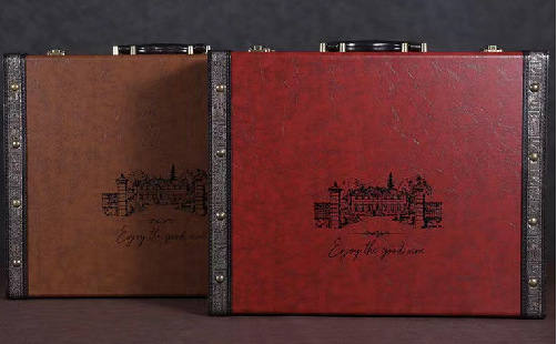 Picture of Spot Red Wine Gift Box Double Leather Red Wine Handbag 2 Wine Packaging Boxes Red Wine Box Wholesale