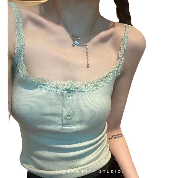 Picture of New Lace Inner Small Sling Spice Girl Slim-fit Sexy Vest Women's Design Sense Slim-fit Base Button Top Short