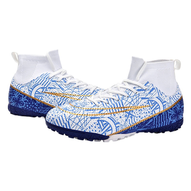 genuine goods Soccer Shoes Men's High-top Spikes Adult Boys Students Crushed Nails TF Artificial Lawn Training Soccer Shoes Women