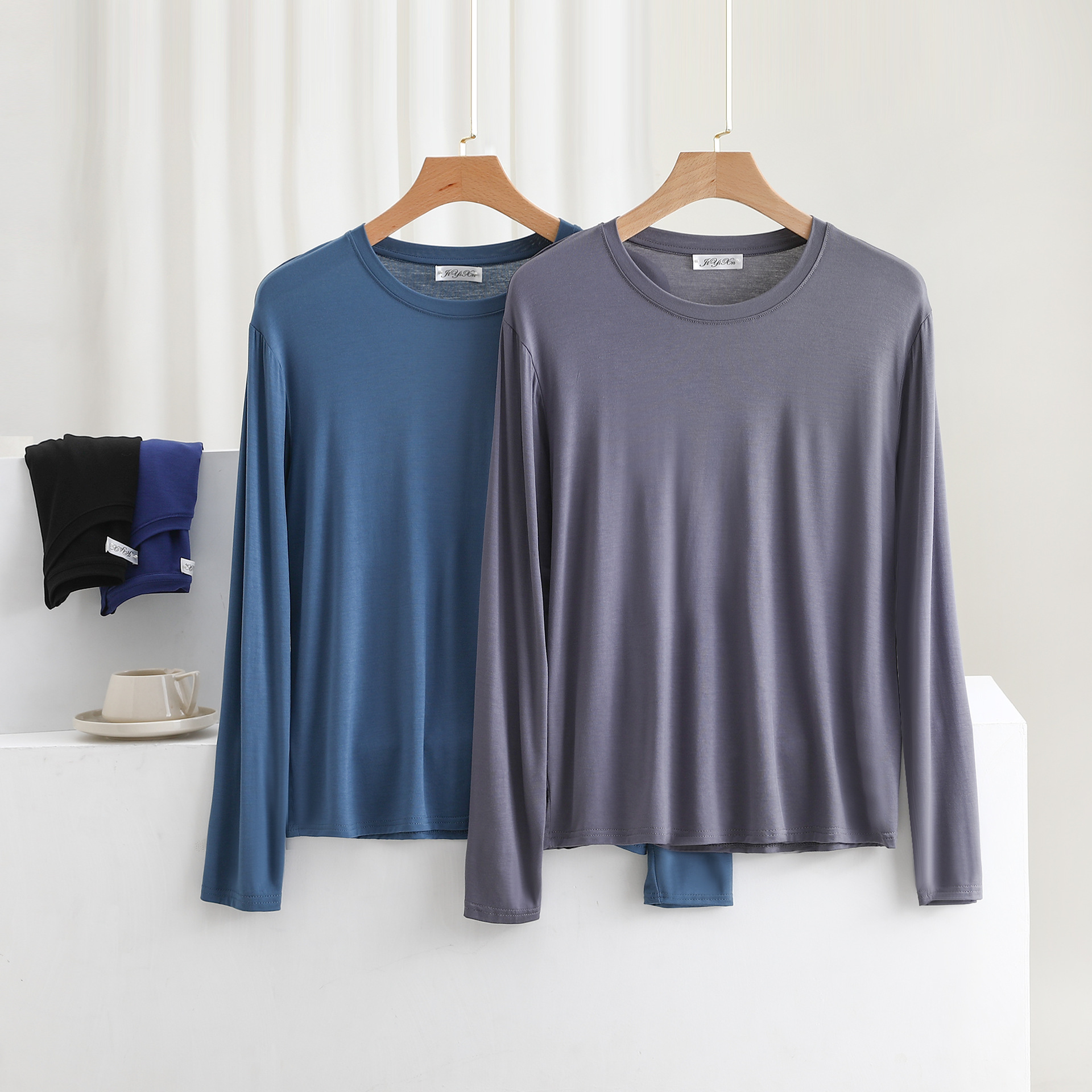 Modal Long-sleeved T-shirt Men's Crewneck Base Shirt Spring and Autumn Solid Color Thin Inner Autumn Clothes Loose Solid Color Top